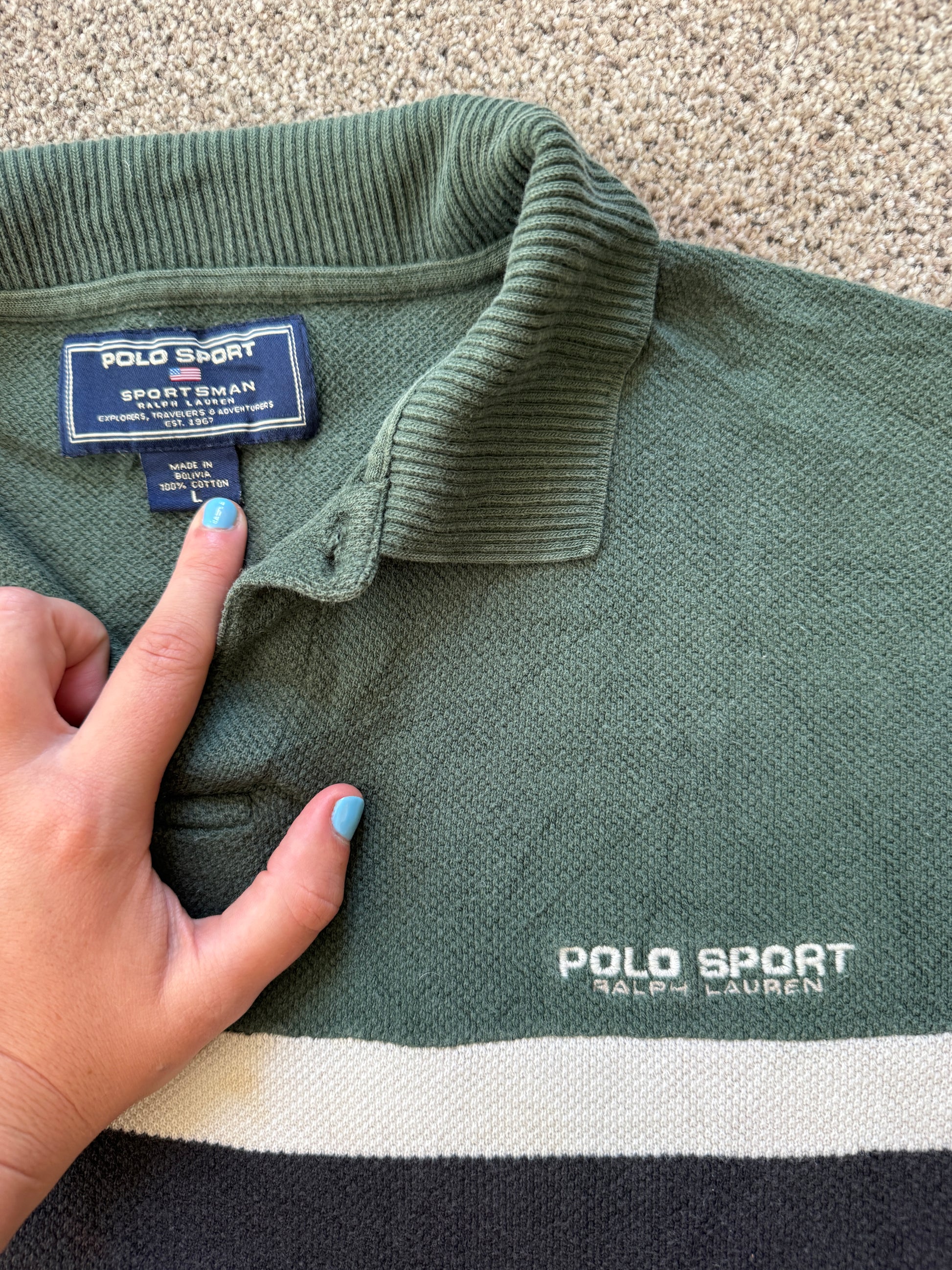 Large Ralph Lauren Polo Sport Green Long Sleeved Polo Shirt