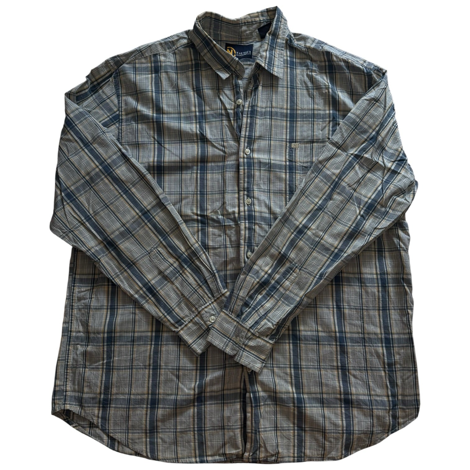 Extra large Nautica Blue Plaid Long Sleeved Shirt