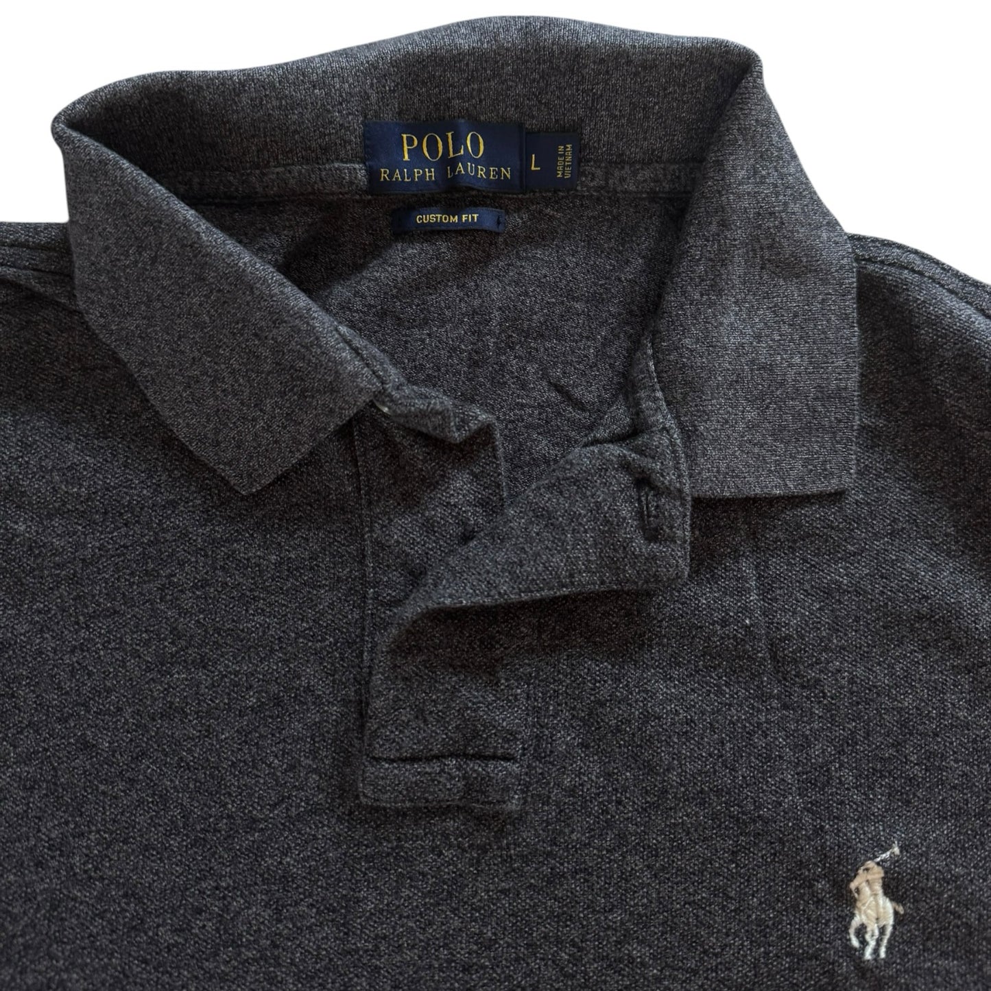 Large Ralph Lauren Grey Long Sleeved Polo Shirt