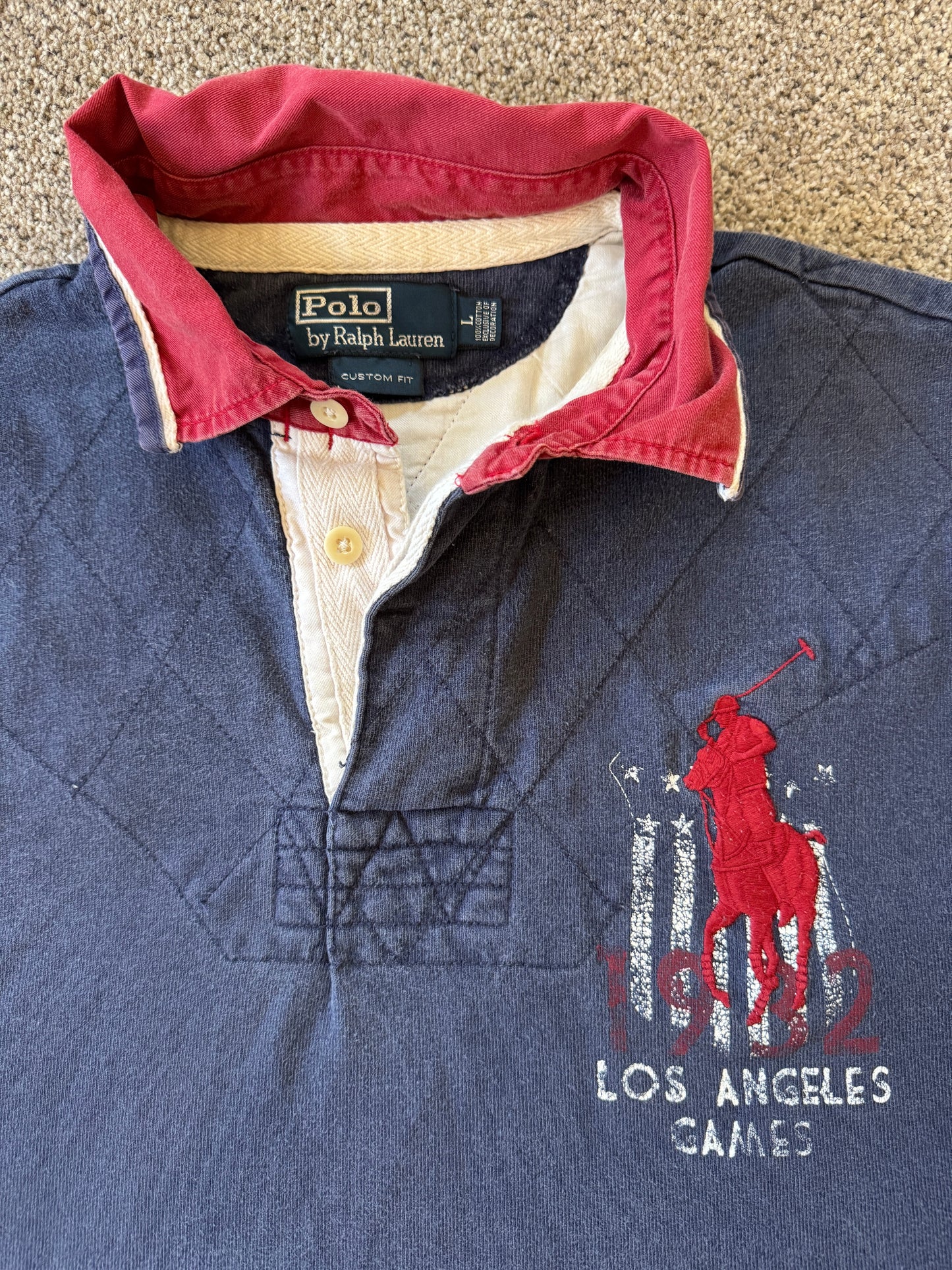 Large Ralph Lauren Navy Los Angeles Games Rugby Shirt