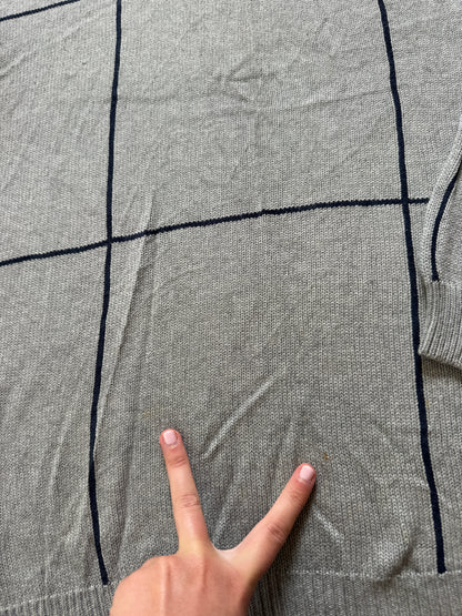 Extra Large Nautica Grey Knitted Grid Pattern Jumper