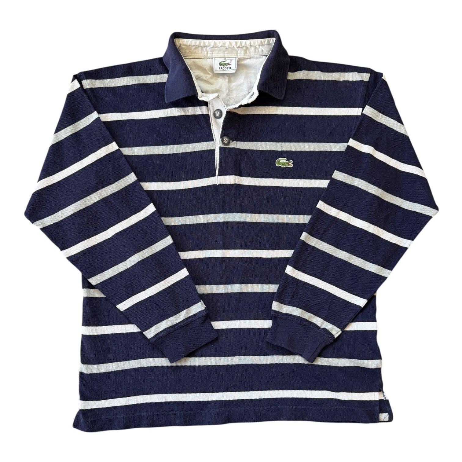 Medium Lacoste Navy And White Long Sleeved Polo Shirt