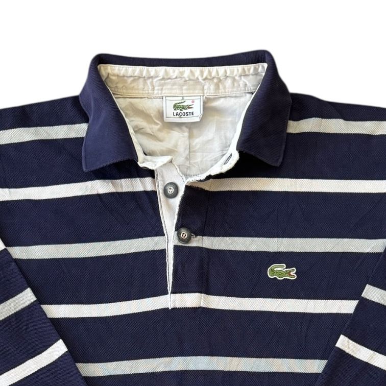 Medium Lacoste Navy And White Long Sleeved Polo Shirt
