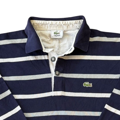 Medium Lacoste Navy And White Long Sleeved Polo Shirt