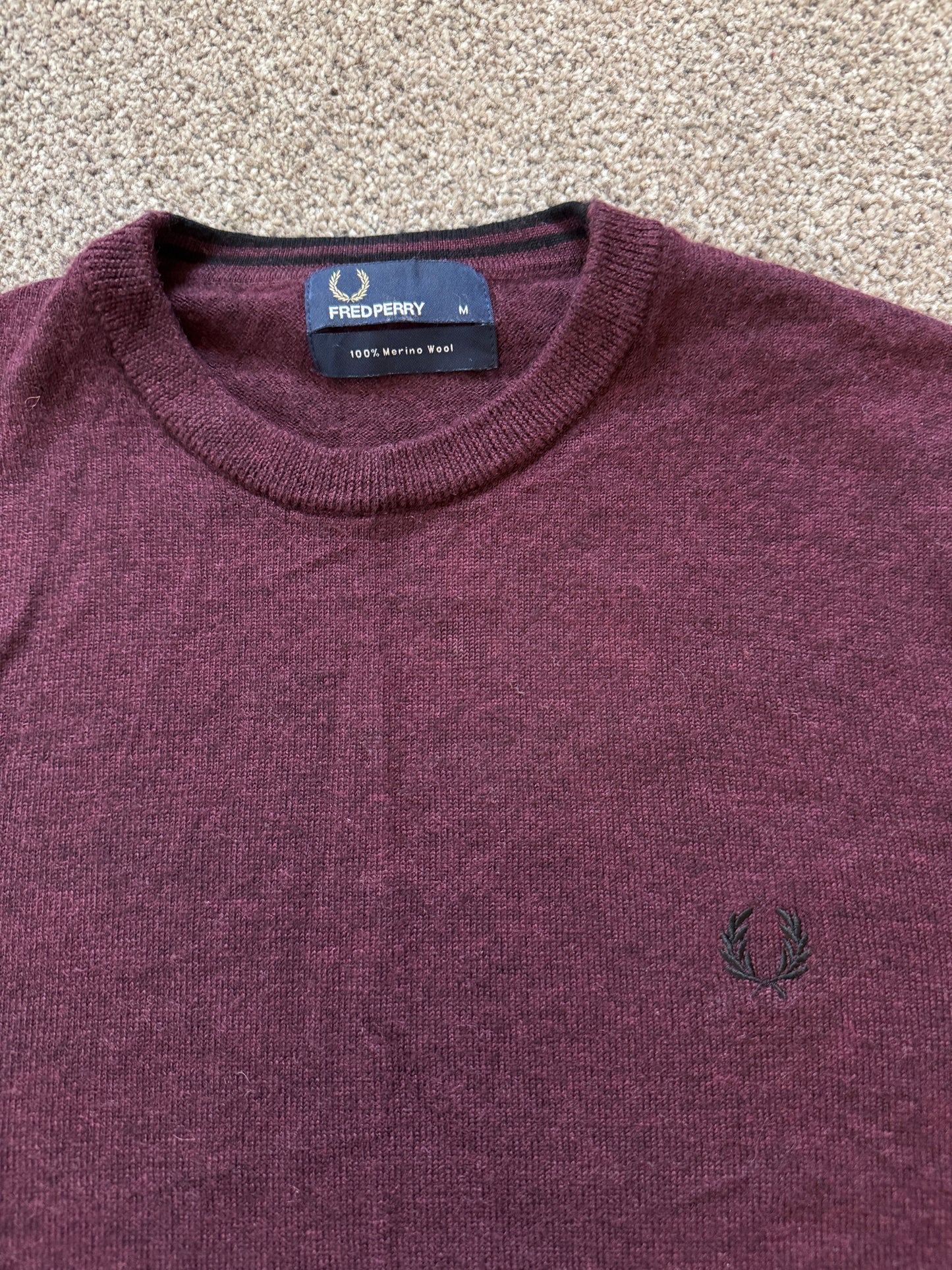 Medium Fred Perry Burgundy Merino Wool Knitted Jumper