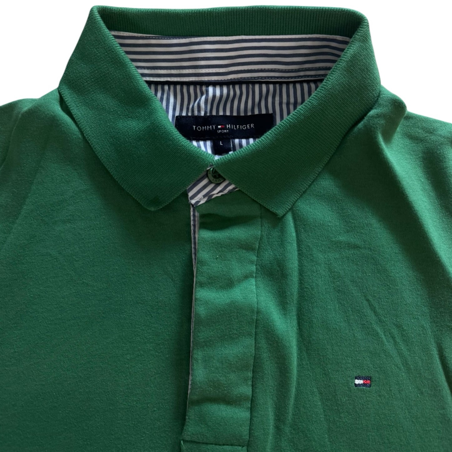Large Tommy Hilfiger Green Long Sleeved Polo Shirt