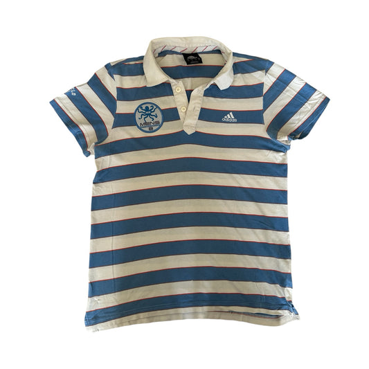 Small Adidas Mens 8 White and Blue Polo Shirt