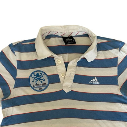 Small Adidas Mens 8 White and Blue Polo Shirt