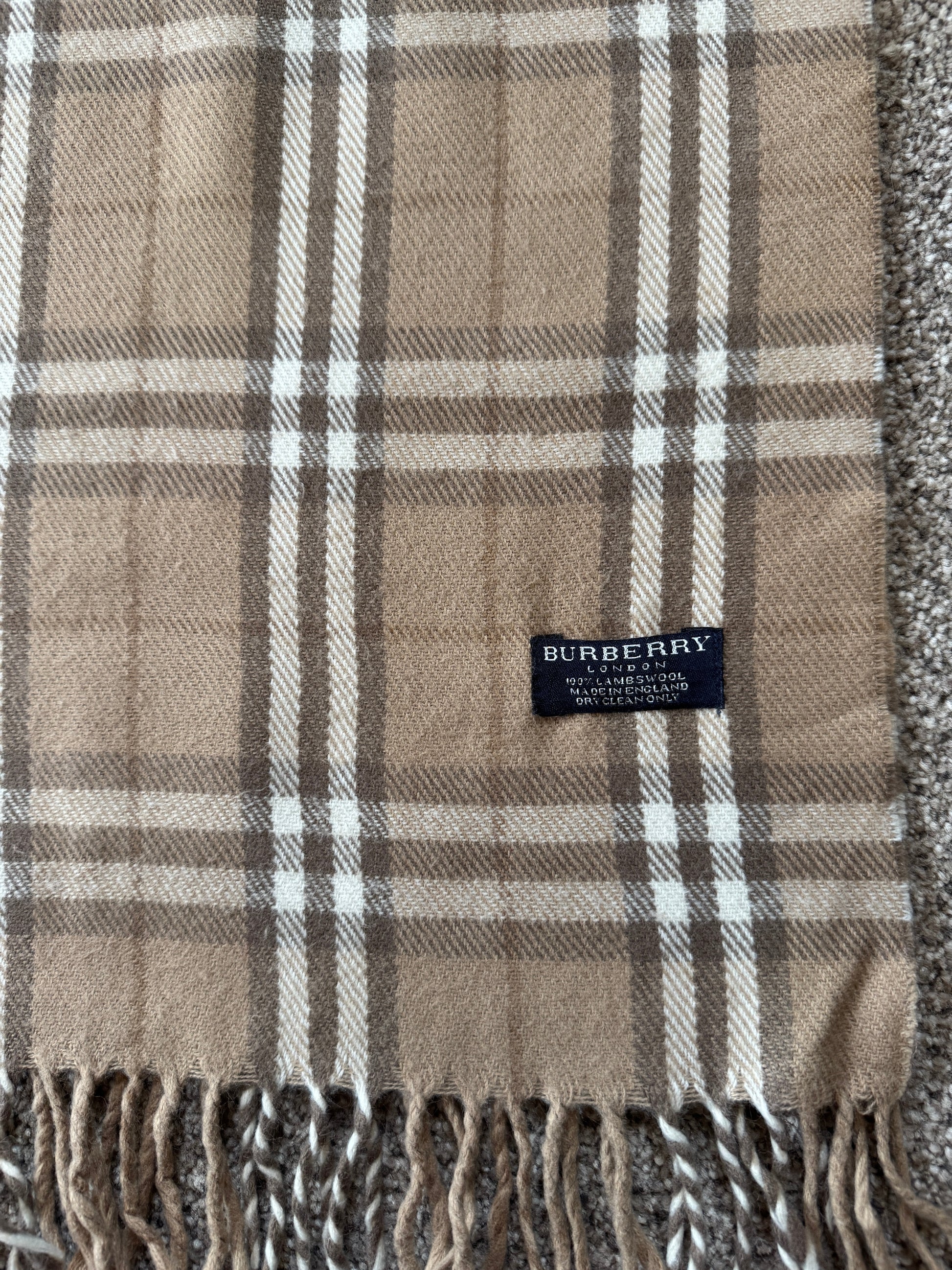 Burberry Light Beige/ Brown Lambswool Scarf