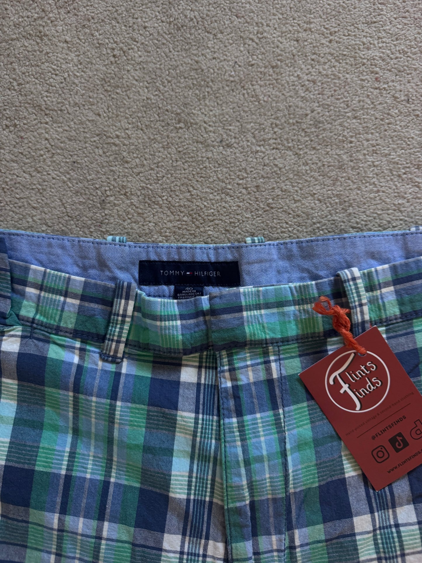 40" Tommy Hilfiger Blue and Green Check Shorts