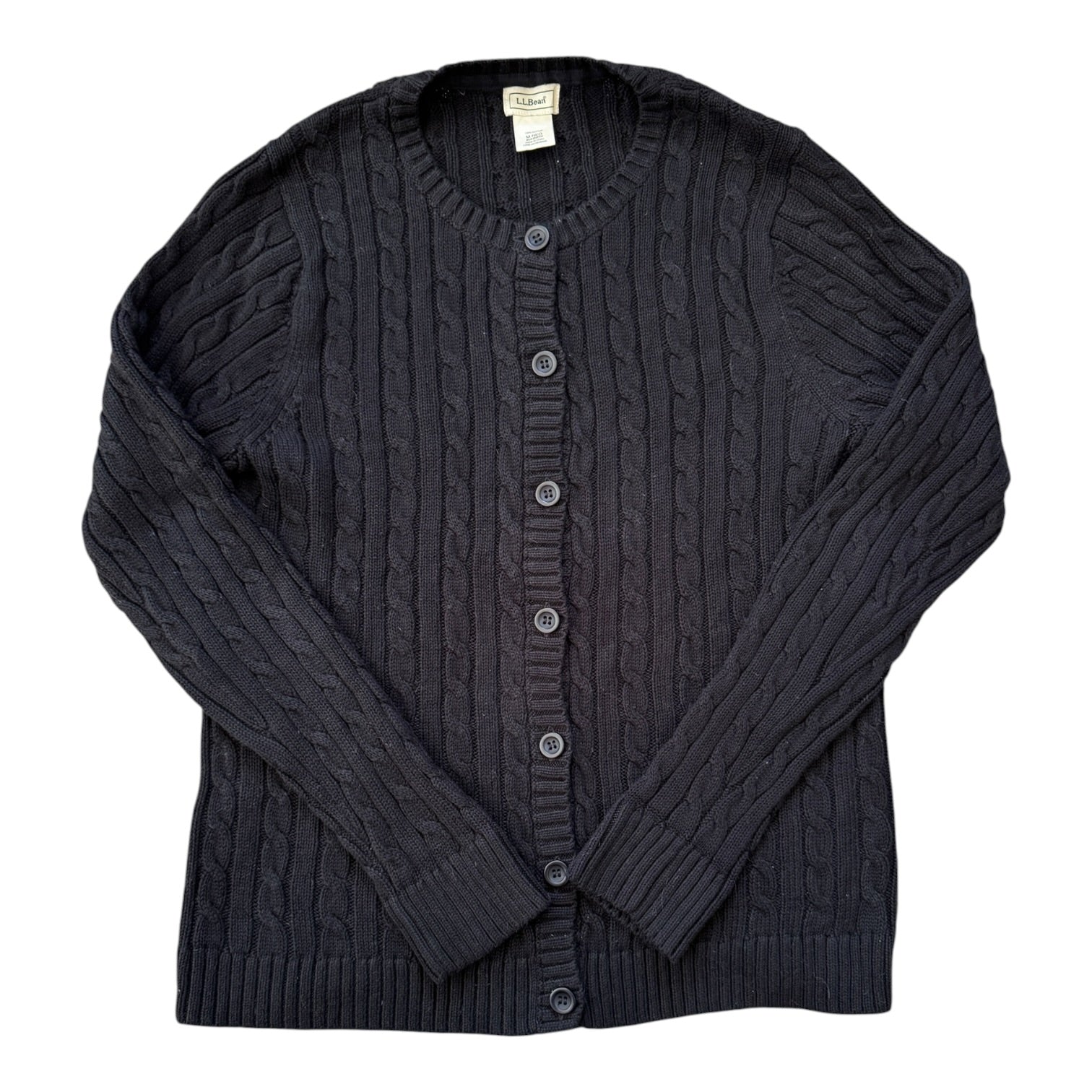 Woman's Medium L.L.bean Black Cable Knit Cardigan