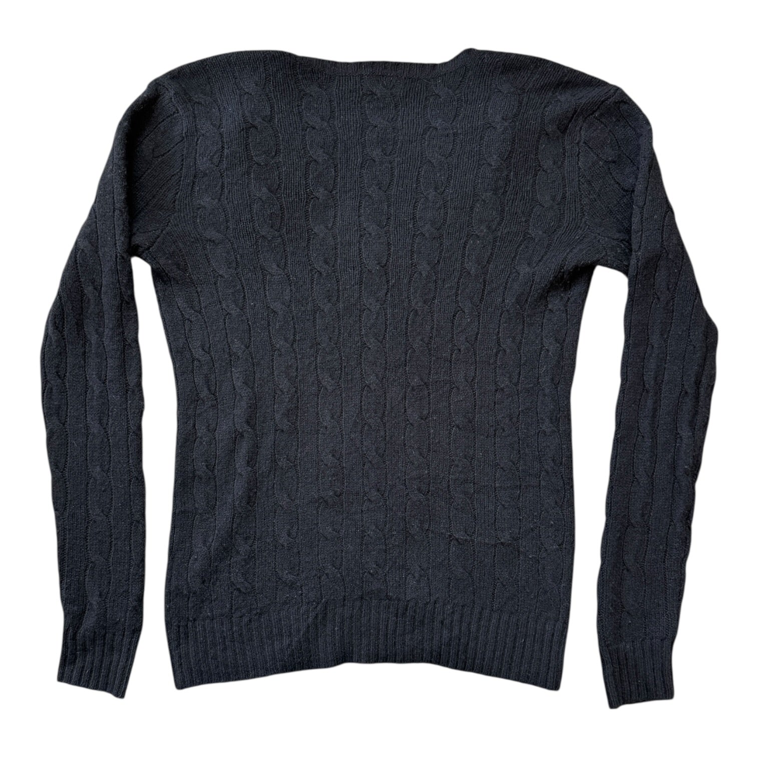 Woman's Small Ralph Lauren Black Wool V-Neck Cable Knit