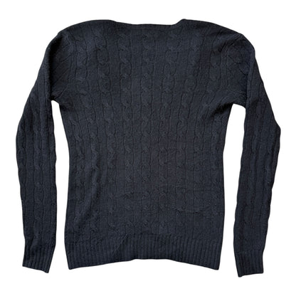 Woman's Small Ralph Lauren Black Wool V-Neck Cable Knit