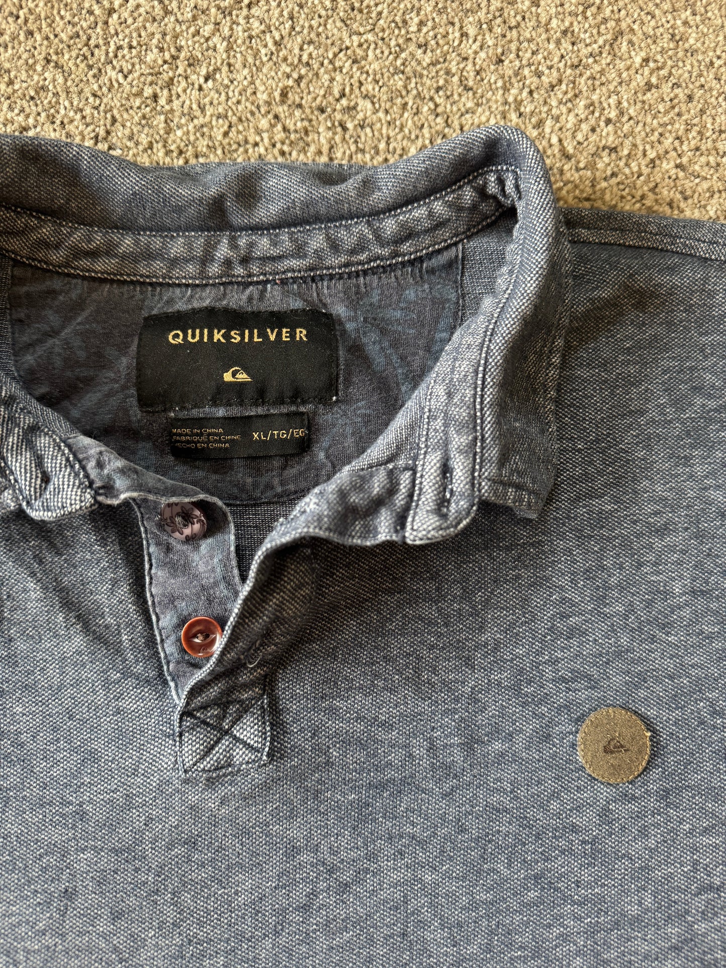 Extra large Quiksilver Blue Long Sleeved Polo Shirt