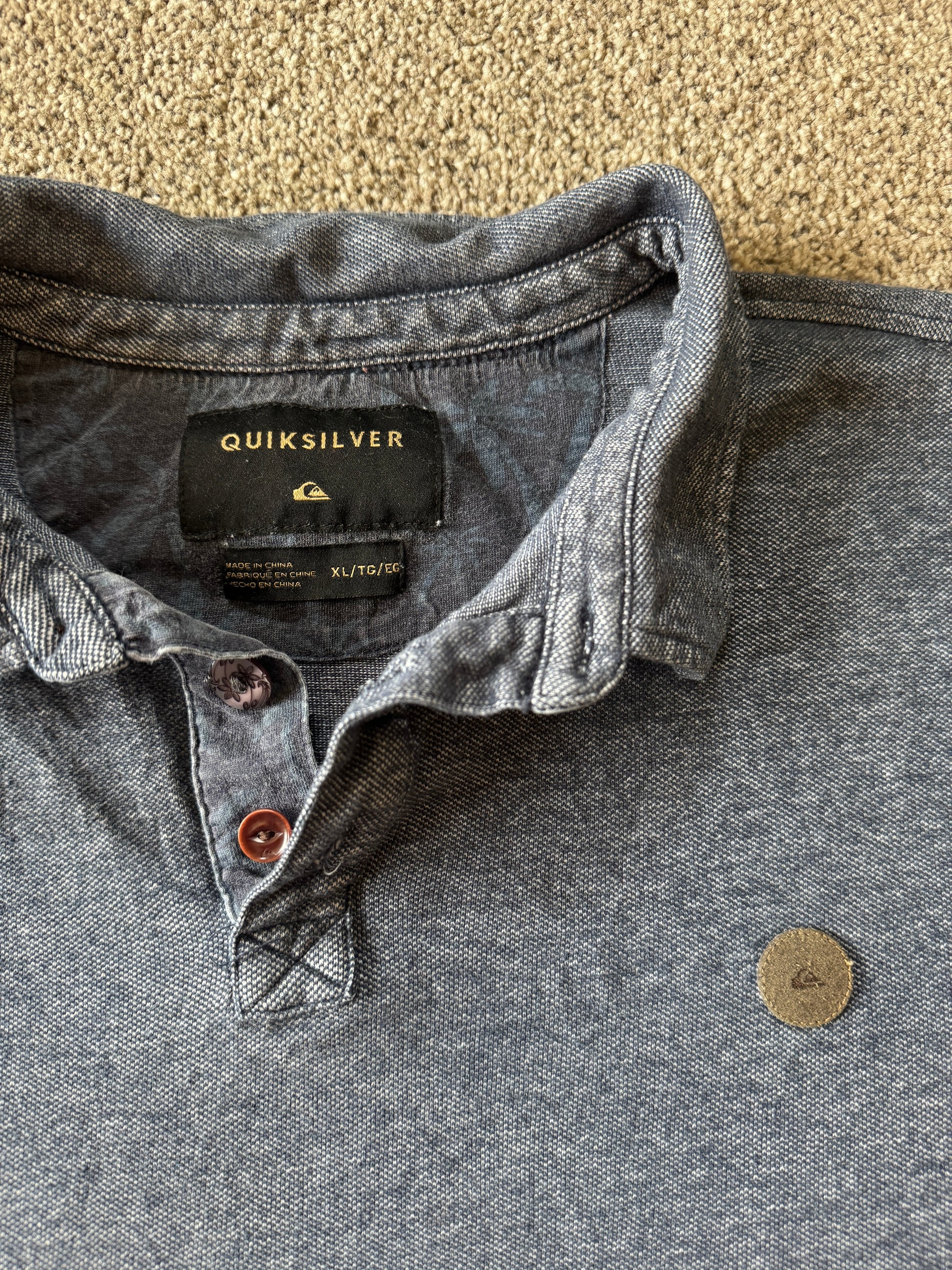 Extra large Quiksilver Blue Long Sleeved Polo Shirt