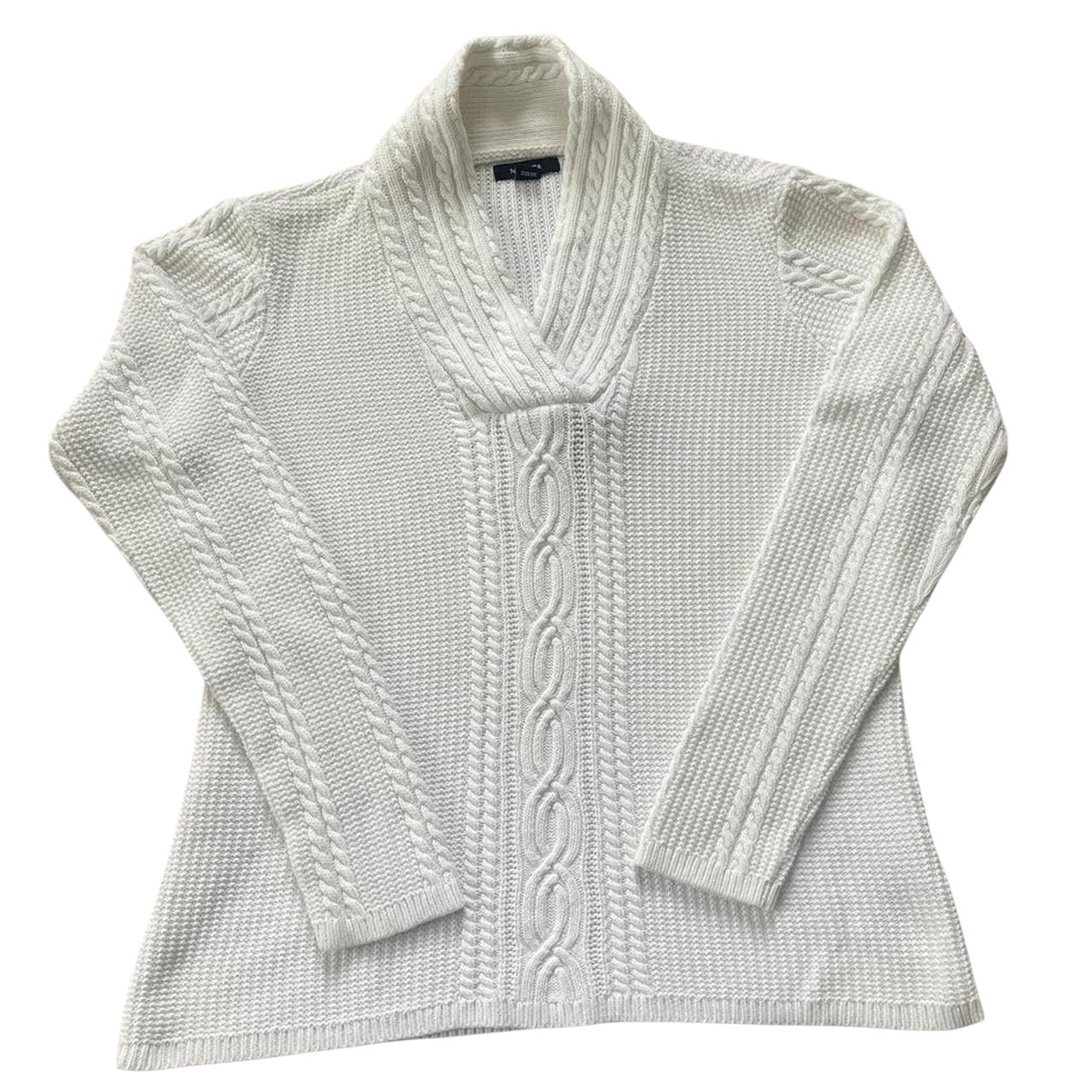 Woman's Medium Nautica White Knitted Shawl Neck Jumper