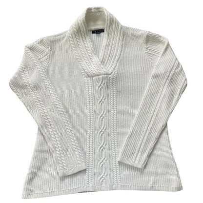 Woman's Medium Nautica White Knitted Shawl Neck Jumper