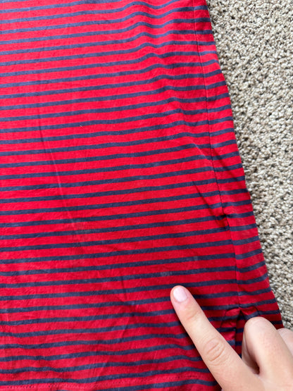 Large Ralph Lauren Red and Navy Striped Pocket Polo Shirt