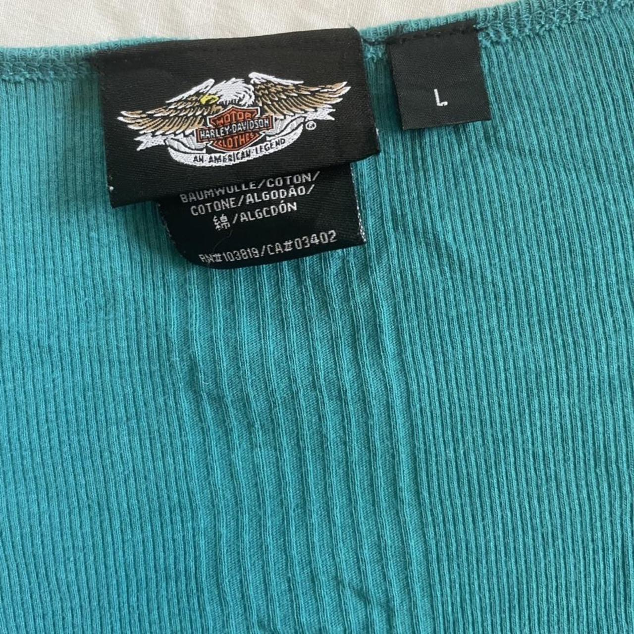Woman's Large Harley Davidson Teal Long Sleeved T-Shirt