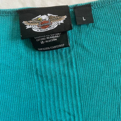 Woman's Large Harley Davidson Teal Long Sleeved T-Shirt