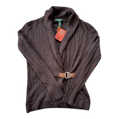 Woman's Medium Ralph Lauren Brown Wrap Around Cable Knit Cardigan
