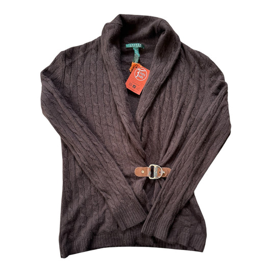 Woman's Medium Ralph Lauren Brown Wrap Around Cable Knit Cardigan