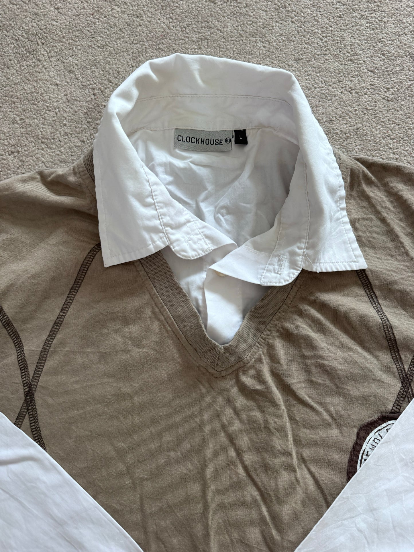 Large Clockhouse Brown with White Sleeves Rugby Shirt