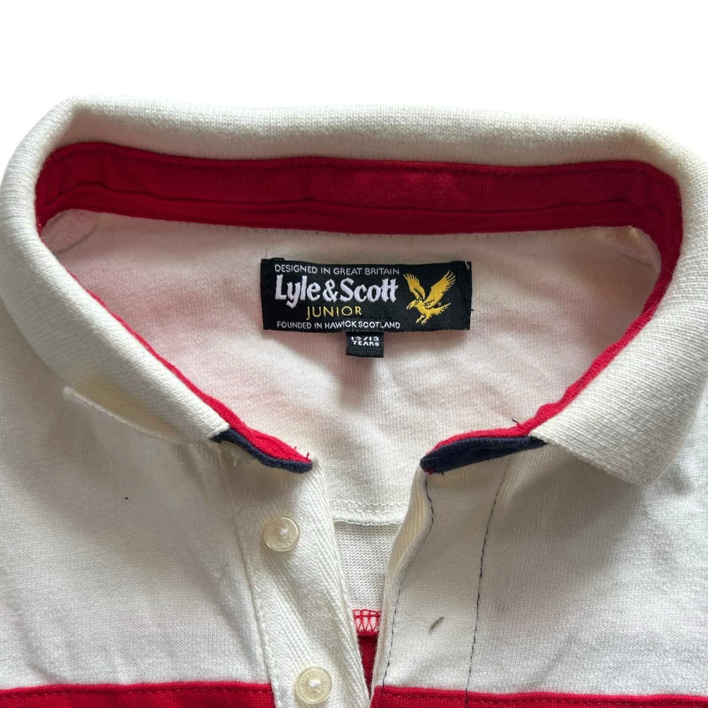 Aged 12-13 Lyle & Scott Navy, Red and White Rugby Shirt
