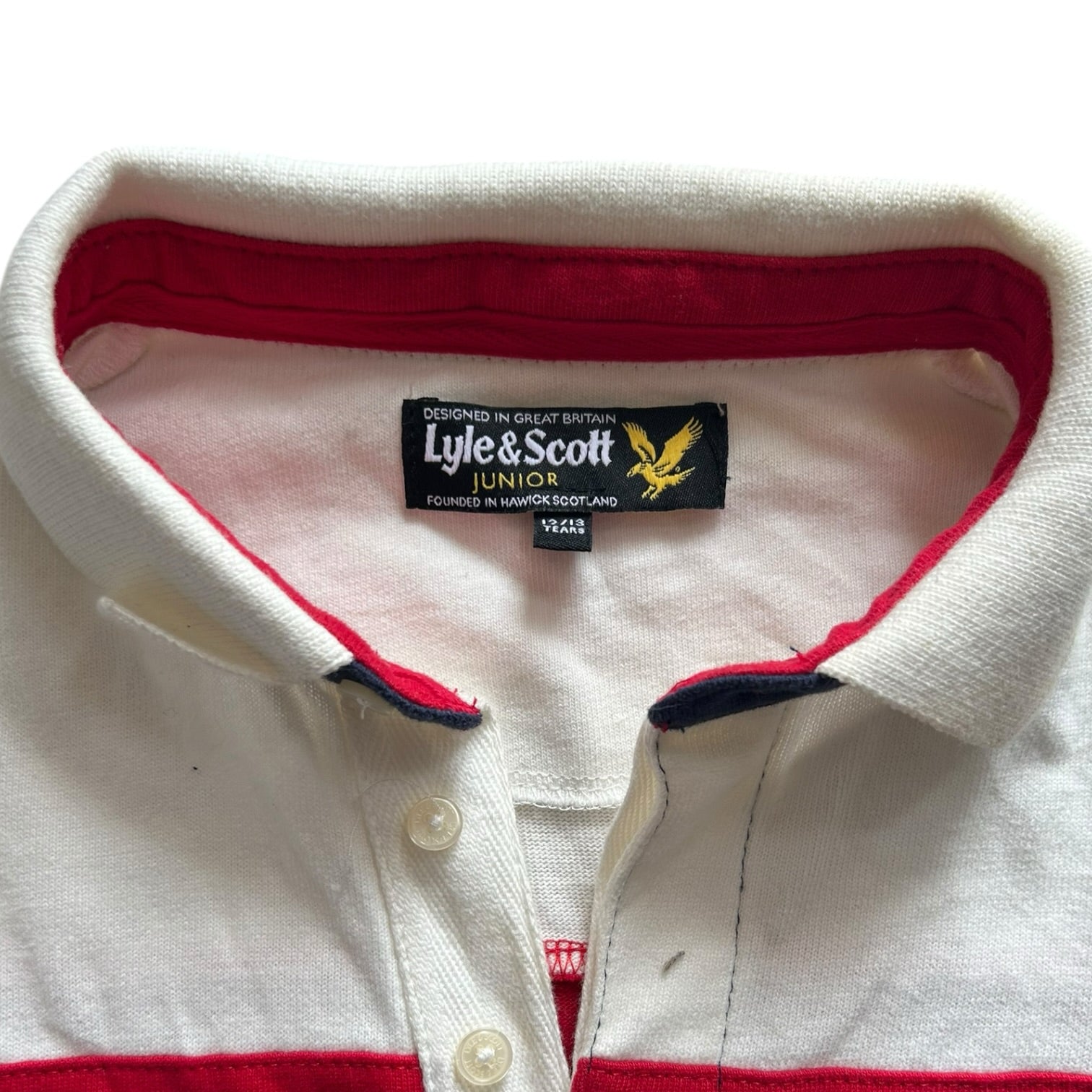 Aged 12-13 Lyle & Scott Navy, Red and White Rugby Shirt