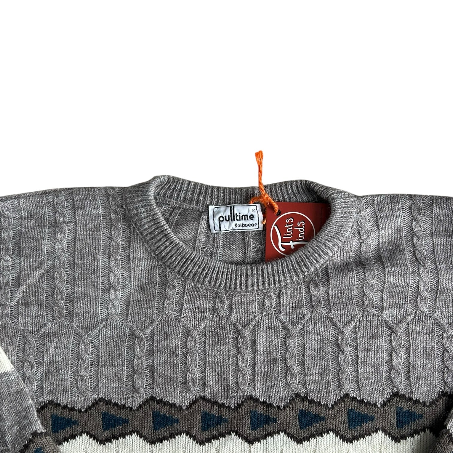 Large Pulltime Grey, Black and White Funky Knit Jumper
