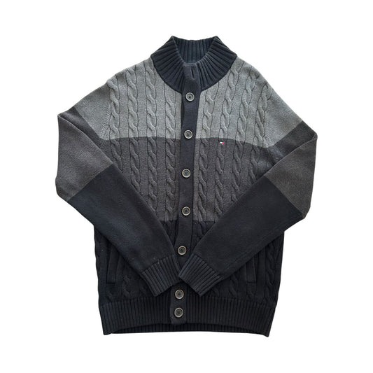 Large Tommy Hilfiger Black and Grey Cable Knit Cardigan