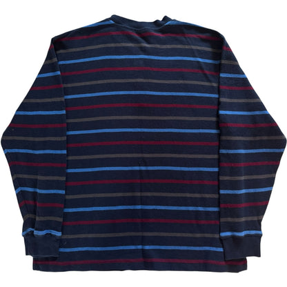 Large L.L.bean Navy and Red Henley Striped Jumper