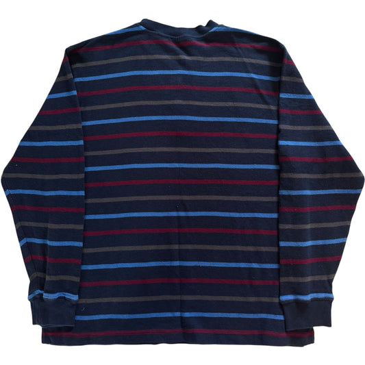 Large L.L.bean Navy and Red Henley Striped Jumper