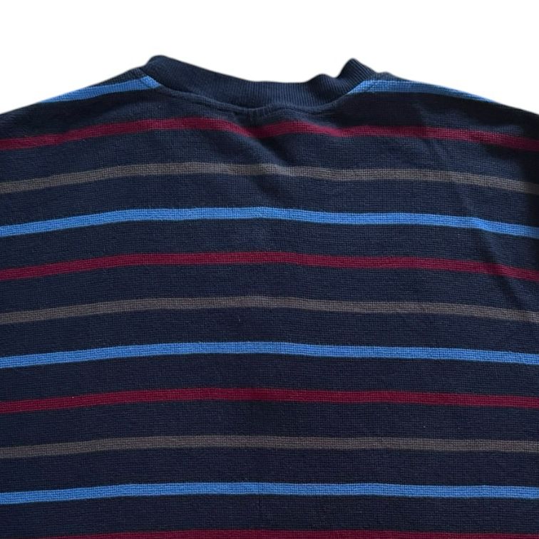 Large L.L.bean Navy and Red Henley Striped Jumper