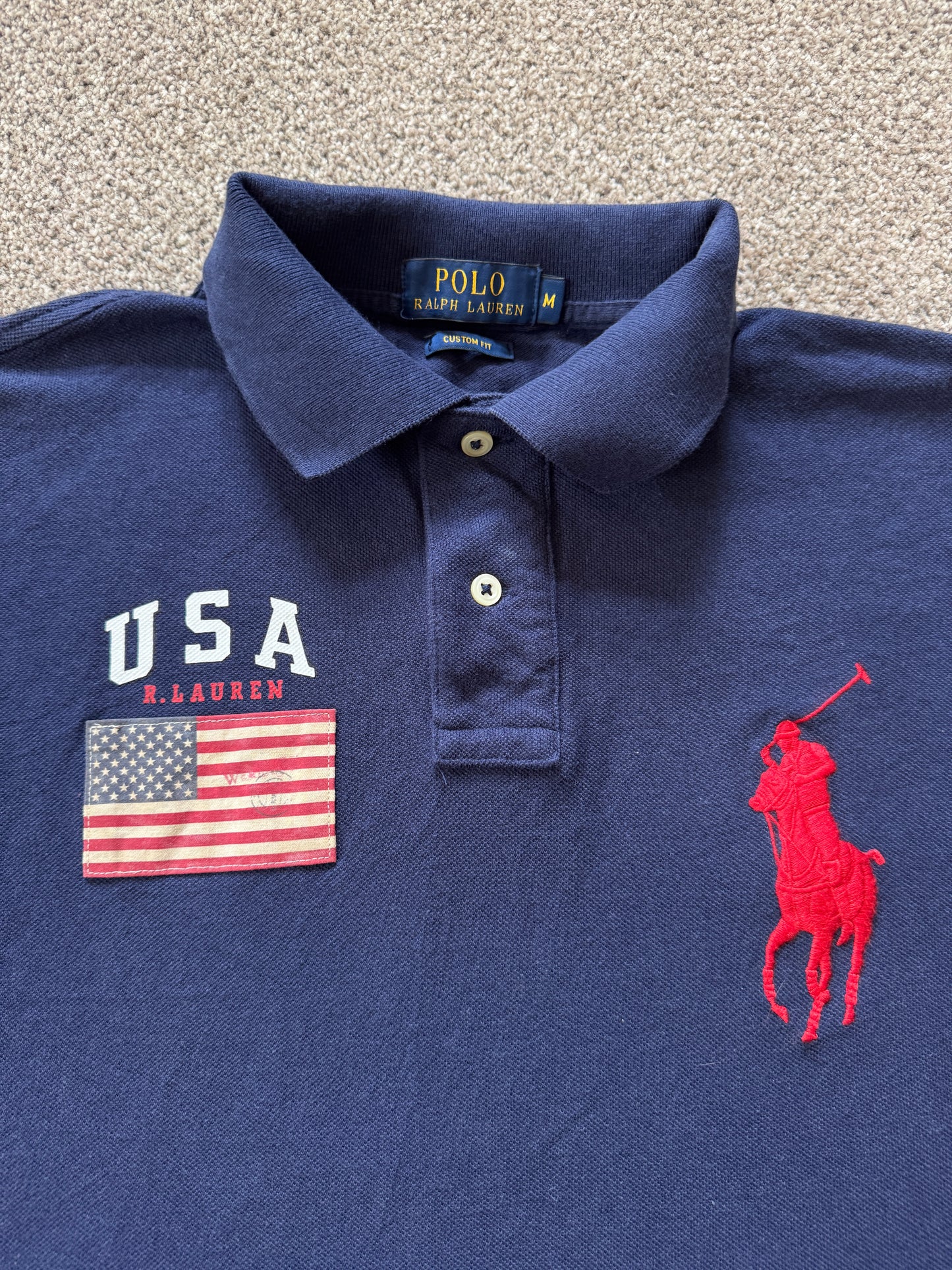 Medium Ralph Lauren Navy USA Flag Big Pony Polo Shirt