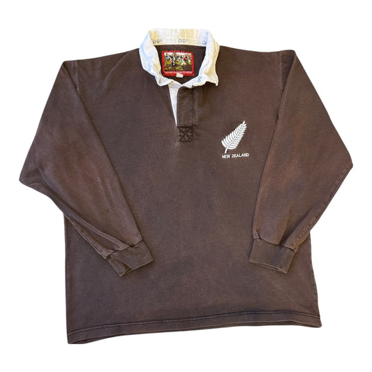 Large Cotton Traders Faded Brown New Zealand All Blacks Rugby Shirt