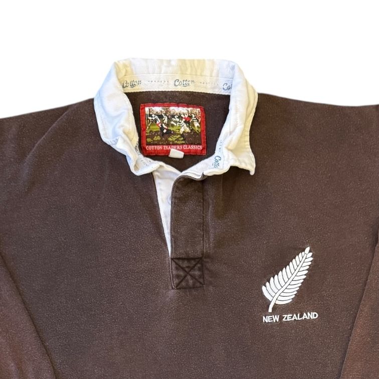 Large Cotton Traders Faded Brown New Zealand All Blacks Rugby Shirt