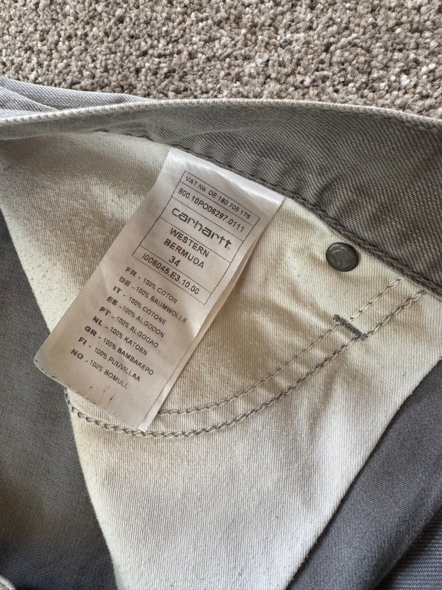 34" Carhartt Washed Grey Western Bermuda Denim Shorts