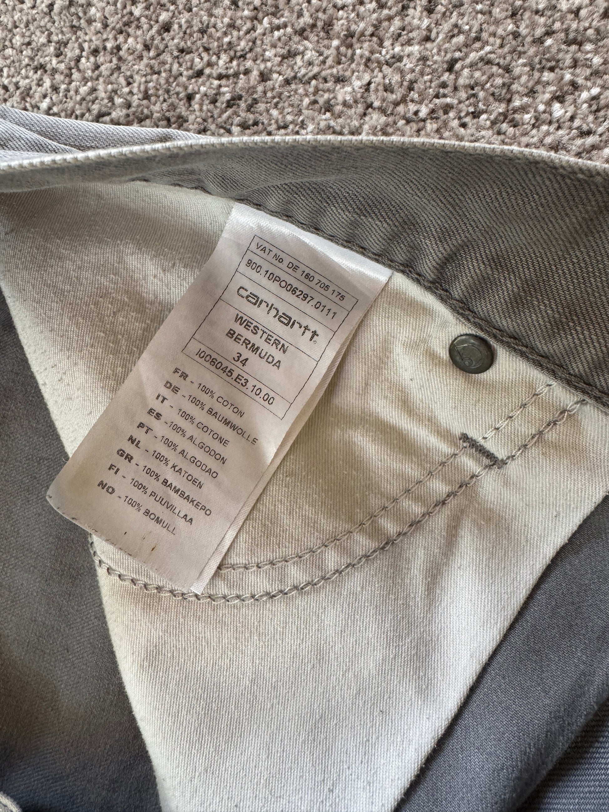 34" Carhartt Washed Grey Western Bermuda Denim Shorts