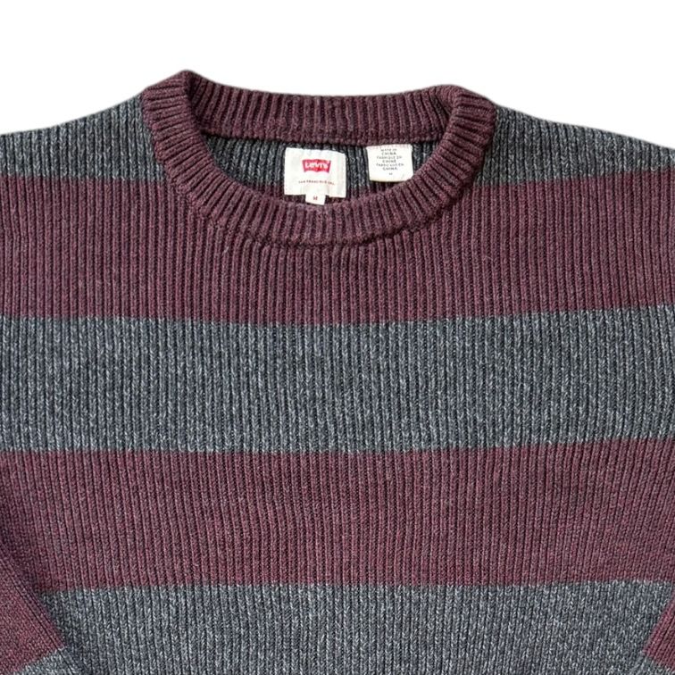 Medium Levi's Grey and Burgundy Knitted Jumper