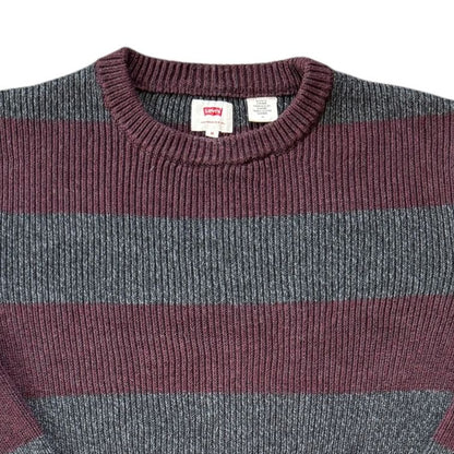 Medium Levi's Grey and Burgundy Knitted Jumper