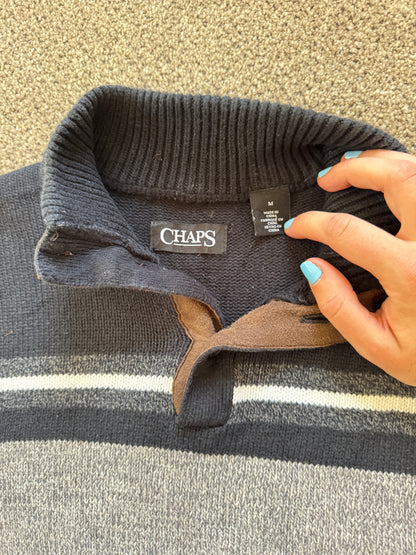 Medium Chaps Grey and Black 1/4 Button Knitted Jumper