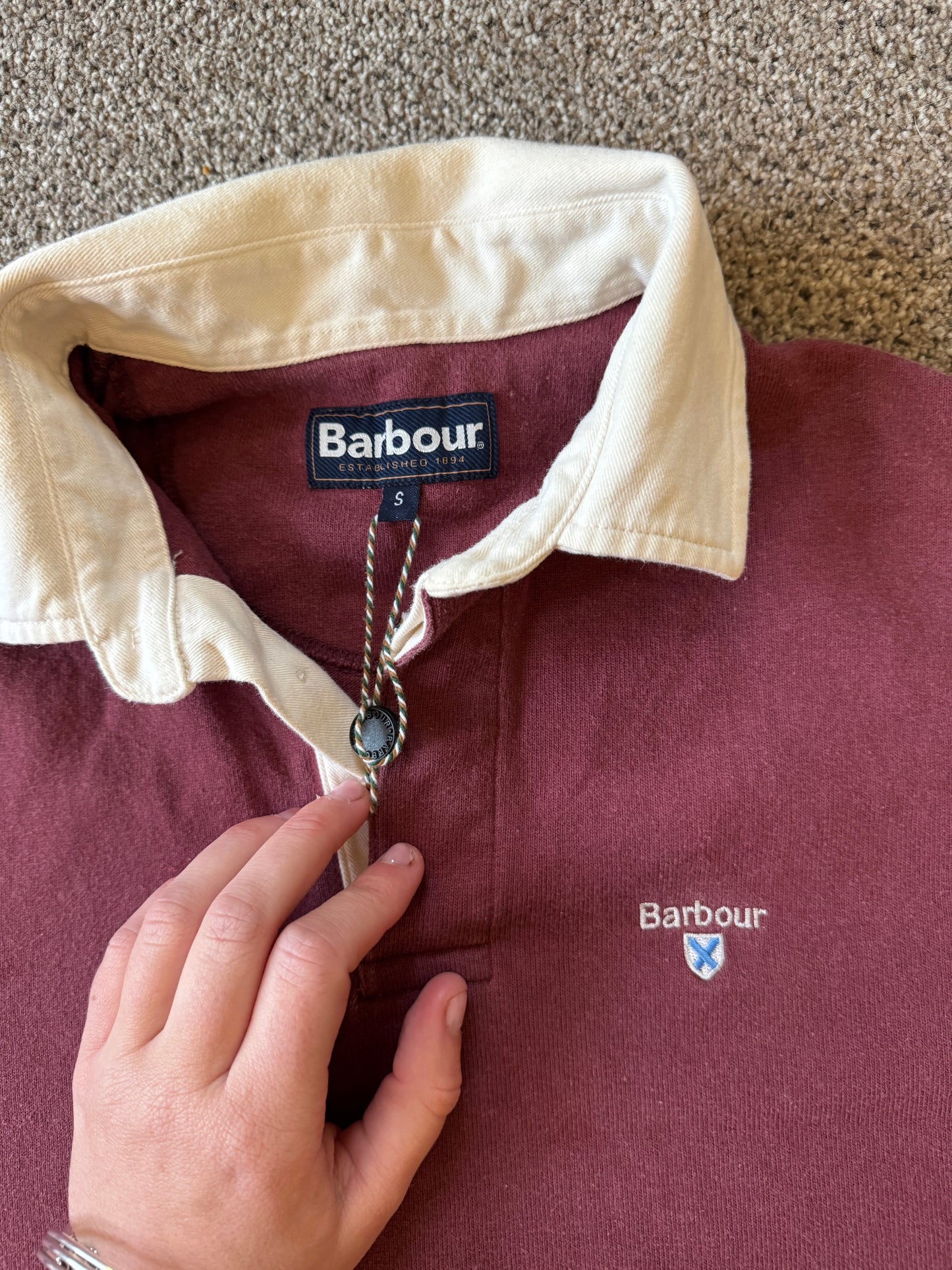 Small Barbour Burgundy Red Rugby Shirt