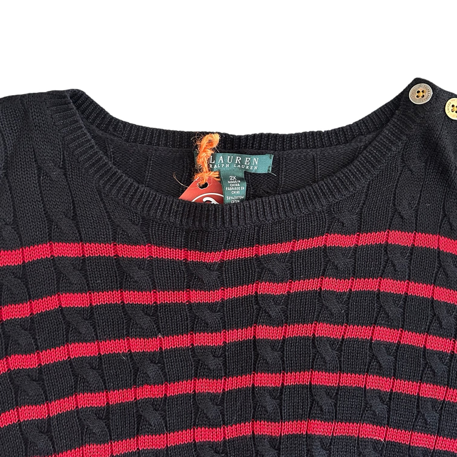 Woman's XXL Ralph Lauren Black and Red Cable Knit Jumper