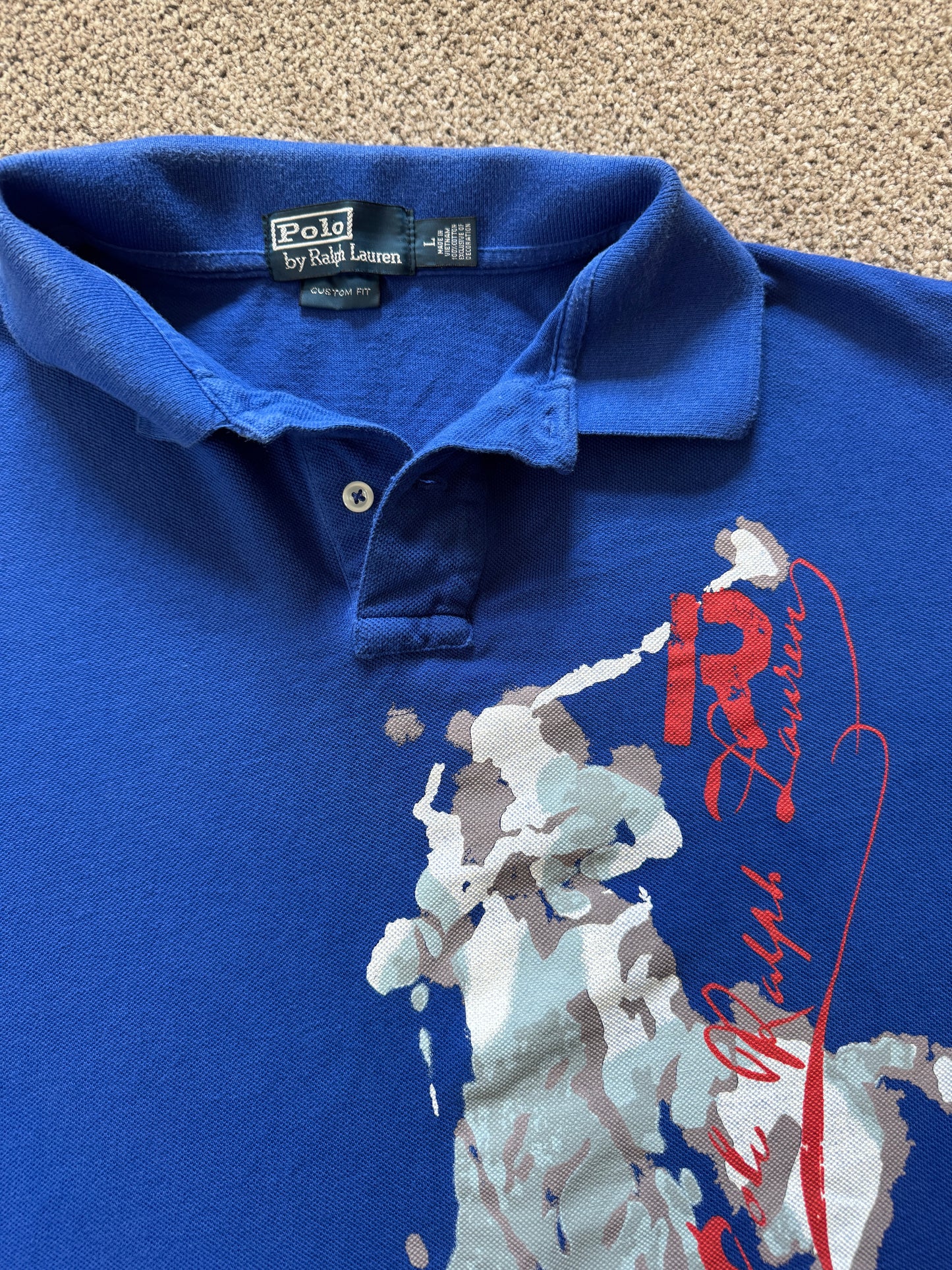Large Ralph Lauren Blue Horse Graphic Polo Shirt