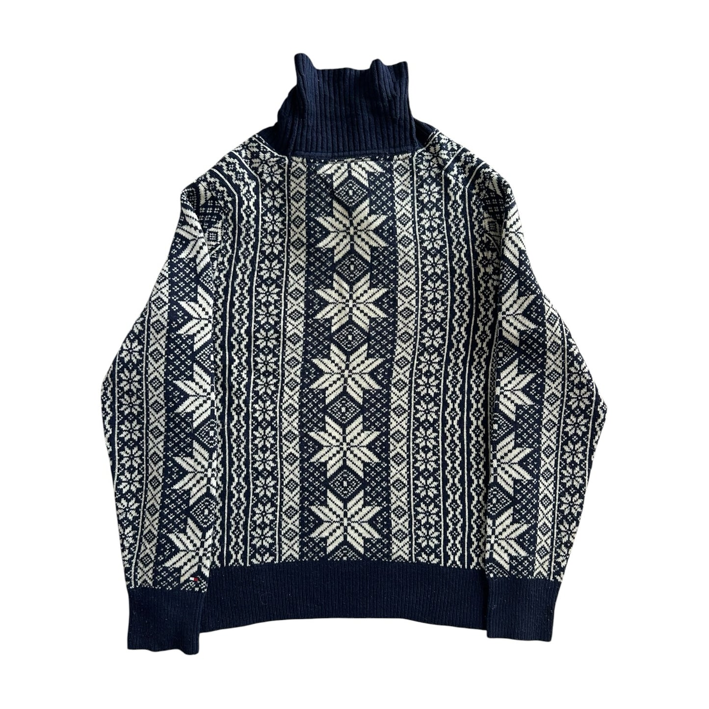 Medium Tommy Hilfiger Navy Fair Isle Snowflake Shawl Neck Jumper