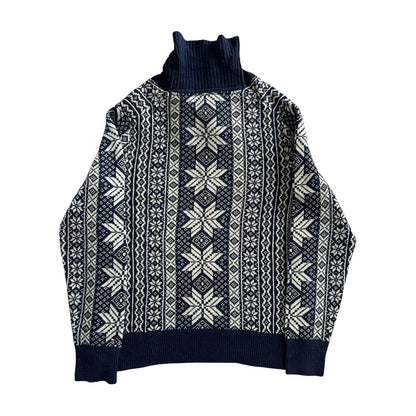Medium Tommy Hilfiger Navy Fair Isle Snowflake Shawl Neck Jumper