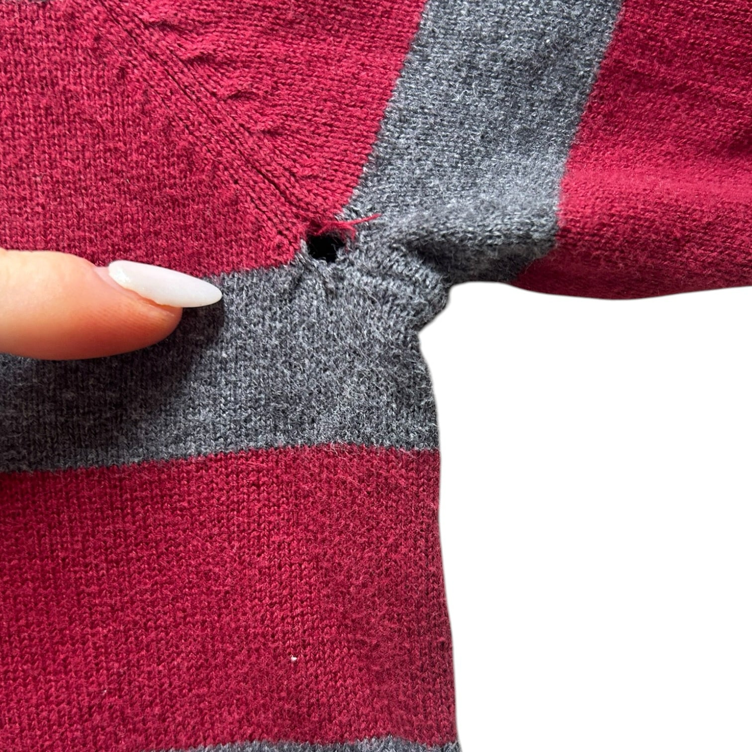 Large Tommy Hilfiger Red and Grey V-Neck Jumper