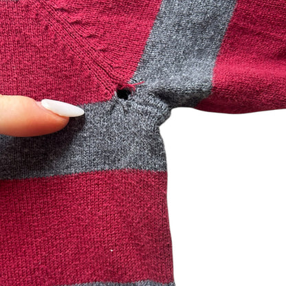 Large Tommy Hilfiger Red and Grey V-Neck Jumper