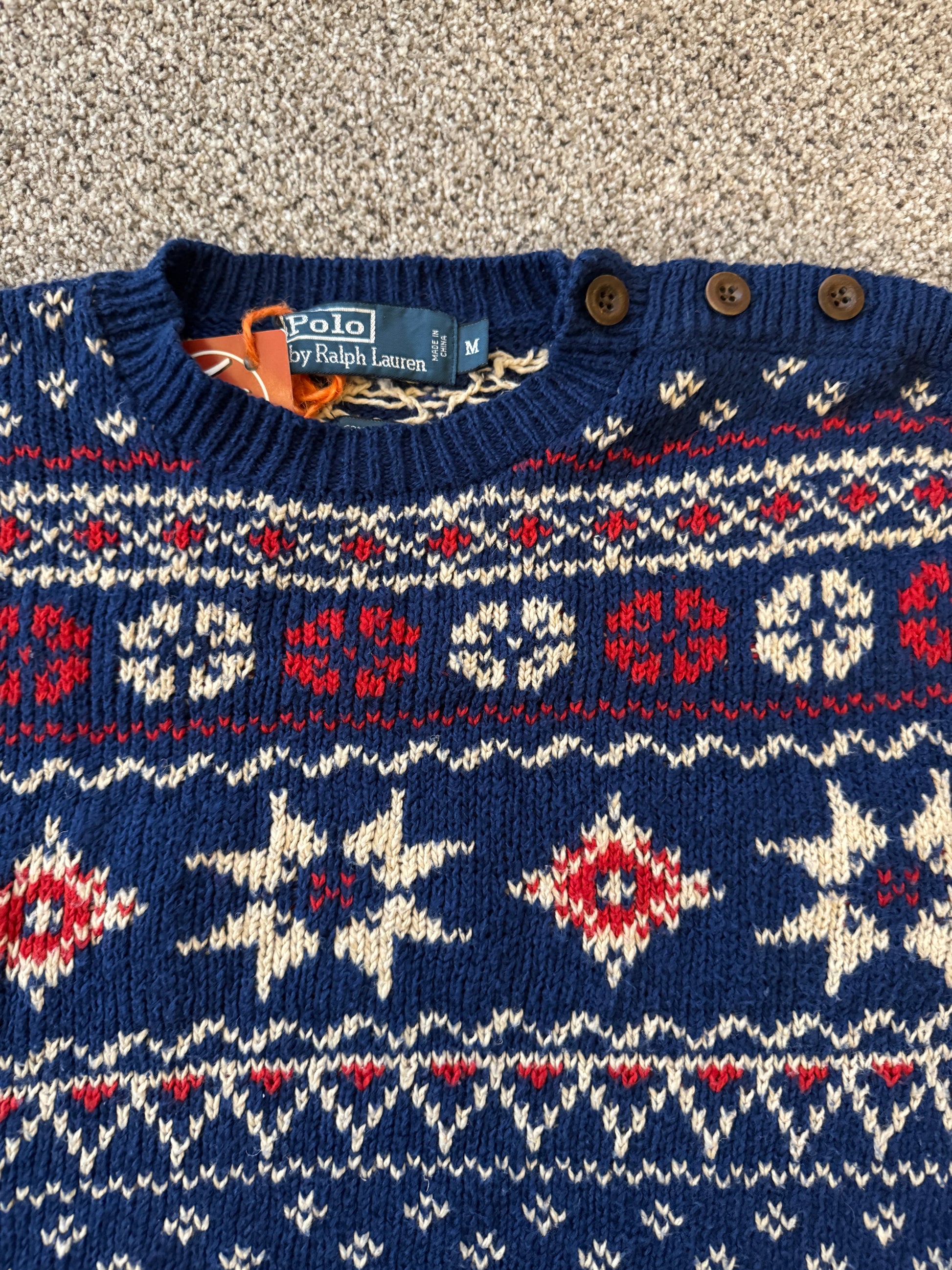 Medium Ralph Lauren Blue Knitted Nordic Jumper
